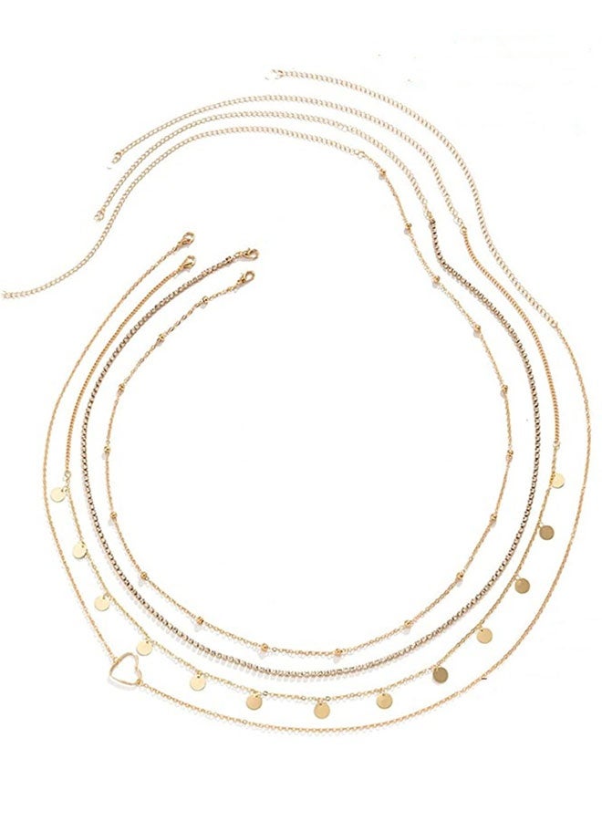 HOOTO Metal Waist Chain for Women Girls Adjustable Body Link Belt Fashion Belly Jewelry 4 Pieces Belly Waist Chain, Summer Body Beach Jewelry for Jeans Dresses (Gold) - Image 1