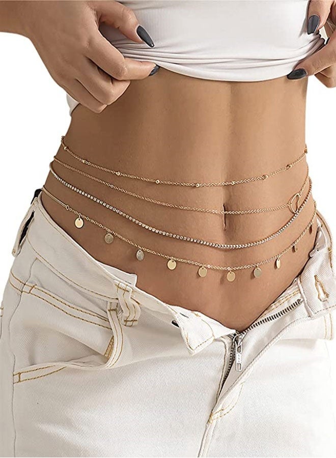 HOOTO Metal Waist Chain for Women Girls Adjustable Body Link Belt Fashion Belly Jewelry 4 Pieces Belly Waist Chain, Summer Body Beach Jewelry for Jeans Dresses (Gold) - Image 5
