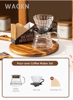 WAOKN Drip Coffee Maker with Glass Coffee Dripper and 40PCS Coffee Filter Flip-Up Home or Office Coffee Maker Pour Over Coffee Pot 