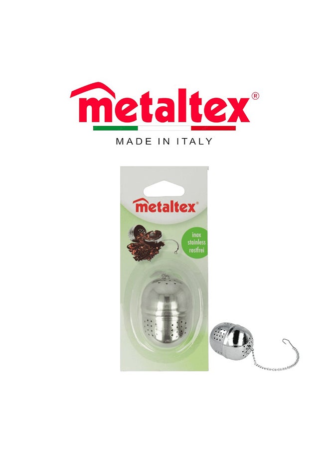 Metaltex كرة شاي ميتالتكس من الفولاذ المقاوم للصدأ 40x54 مم، مصفاة شاي أوراق فضفاضة بسلسلة وخطاف، فلتر شاي شبكي قابل لإعادة الاستخدام - Image 1