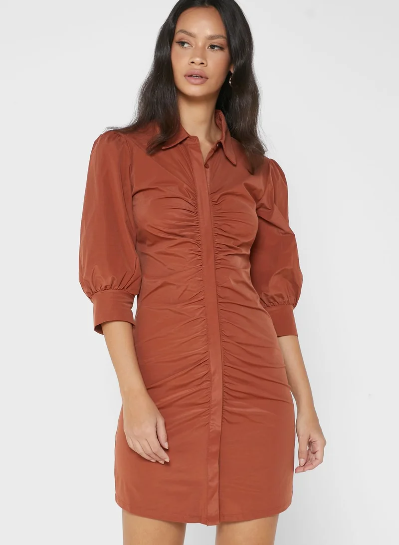 MANGO Ruched Shirt Dress