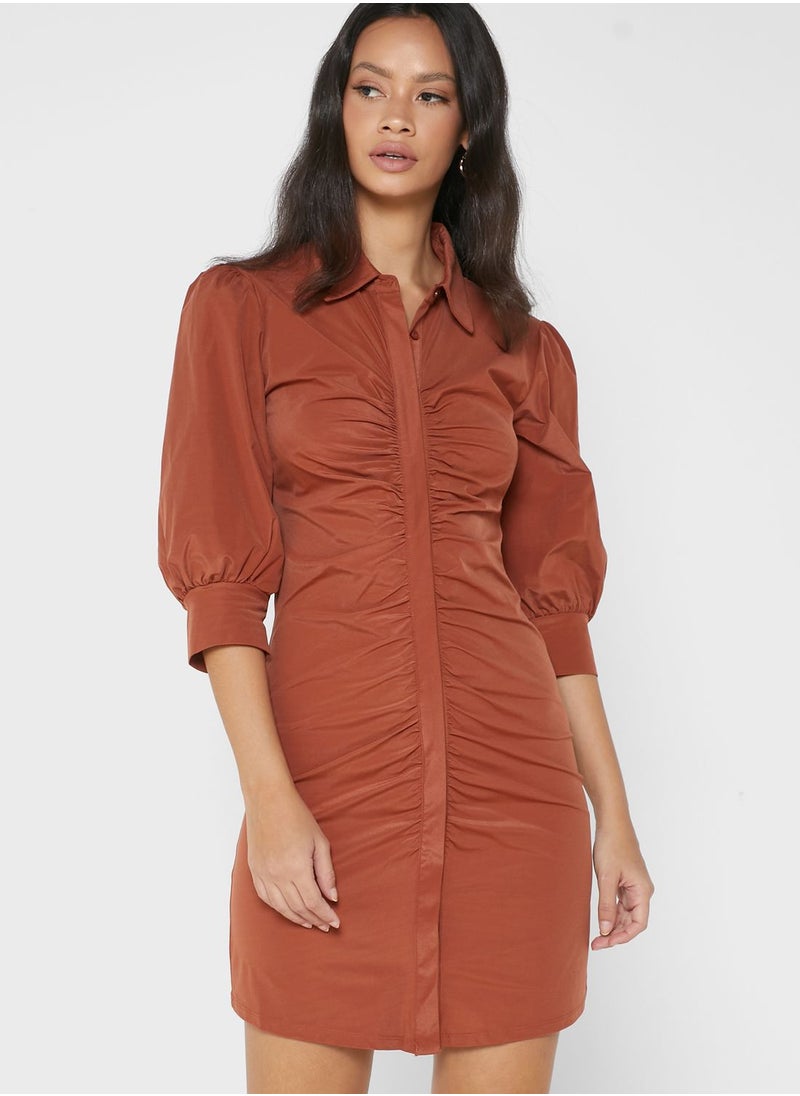 MANGO - Ruched Shirt Dress - Image 1
