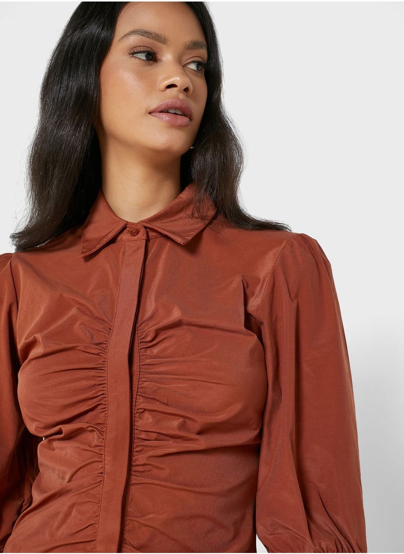 MANGO - Ruched Shirt Dress - Image 1