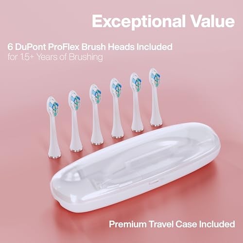 Aquasonic Vibe Series PRO – Ultra-Whitening Electric Toothbrush – 5 Modes & Smart Timers – Premium Travel Case & 6 Proflex Brush Heads – ADA Accepted Toothbrush (Rose Gold) - Image 5