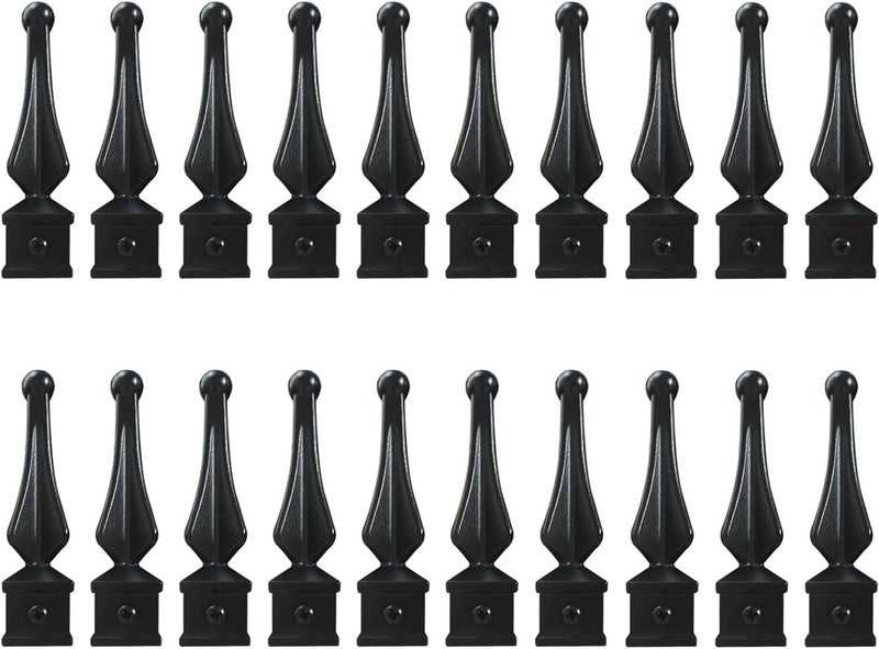 BH Railing Aluminum Imperial Fence Spear Finials, Decorative Railing Topper Caps for Wrought Iron Fence, Durable Rust-Resistant Ornamental Post Cap, Textured Black (20PACK, Fit 3/4'' Picket) - Image 1