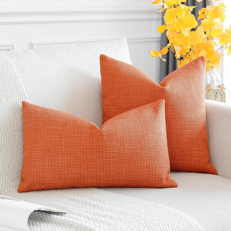 OTOSTAR Set of 2 Decorative Pillow Covers, Linen, Orange, Farmhouse, Decorative, Solid Cushion Covers, 16x24 inches, Lumbar Pillow for Home Decor, Sofa, Couch, Bed, Orange - Image 4