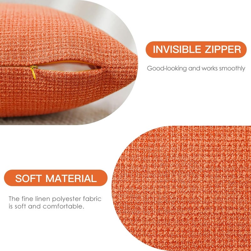 OTOSTAR Set of 2 Decorative Pillow Covers, Linen, Orange, Farmhouse, Decorative, Solid Cushion Covers, 16x24 inches, Lumbar Pillow for Home Decor, Sofa, Couch, Bed, Orange - Image 2