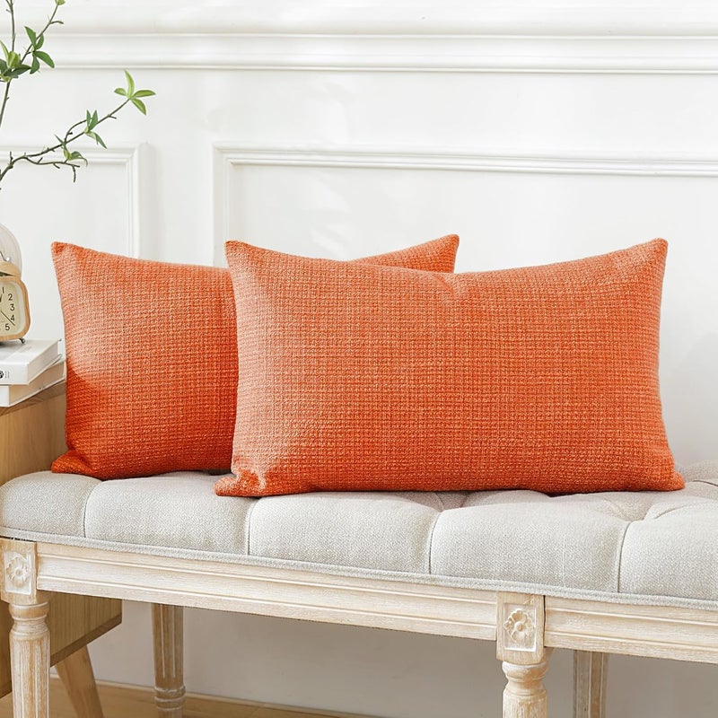 OTOSTAR Set of 2 Decorative Pillow Covers, Linen, Orange, Farmhouse, Decorative, Solid Cushion Covers, 16x24 inches, Lumbar Pillow for Home Decor, Sofa, Couch, Bed, Orange - Image 3