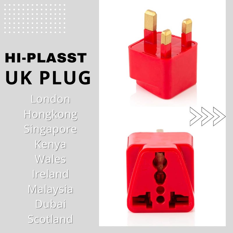 HI PLASST PINS N PLUGS HiPlasst India to UK Adapter TypeG Plug 10pcs Pack UK Travel Converter for Indian Plugs for use in Dubai Singapore Hong Kong Maldives Compact Durable Red - Image 3