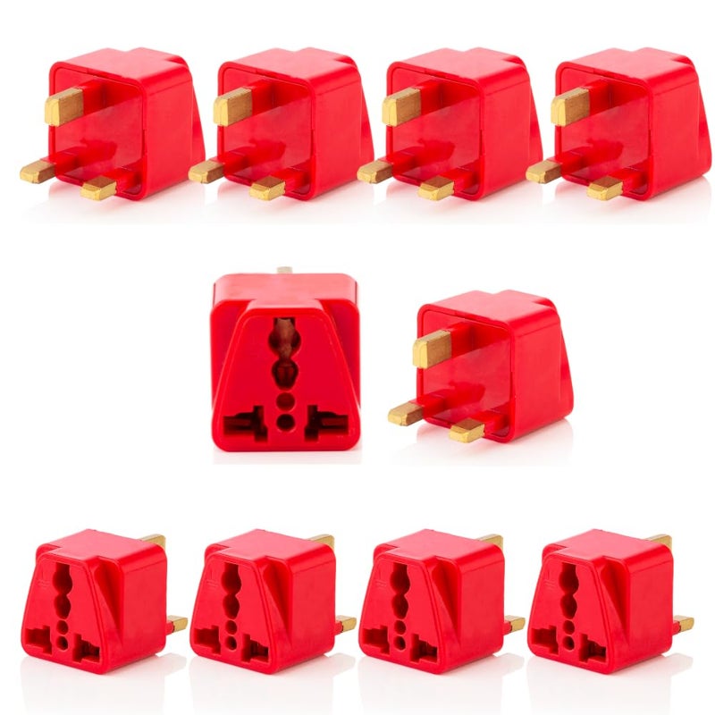 HI PLASST PINS N PLUGS HiPlasst India to UK Adapter TypeG Plug 10pcs Pack UK Travel Converter for Indian Plugs for use in Dubai Singapore Hong Kong Maldives Compact Durable Red - Image 1
