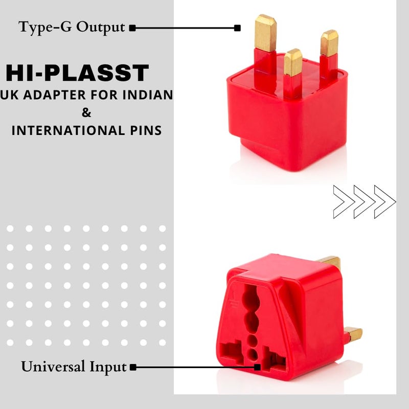 HI PLASST PINS N PLUGS HiPlasst India to UK Adapter TypeG Plug 10pcs Pack UK Travel Converter for Indian Plugs for use in Dubai Singapore Hong Kong Maldives Compact Durable Red - Image 4