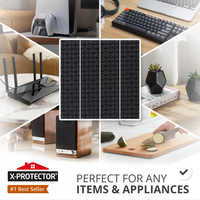 X-Protector Rubber Strip - 8 PCS Non Slip Pads - Black Universal Grip Strips - Self-Adhesive - Premium Feet for Keyboard, Appliances - Image 2