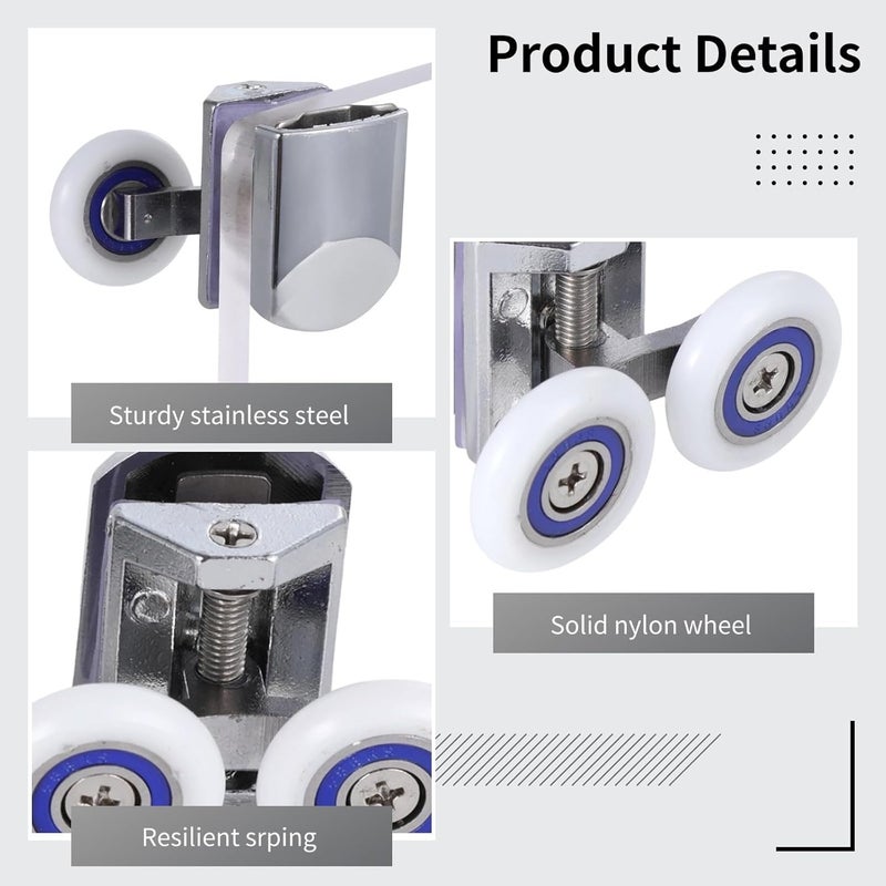 4 Pcs Sliding Shower Door Rollers, Twin Top and Bottom 26Mm Wheels, Includes Screws for 6-8Mm Glass Doors - Image 3