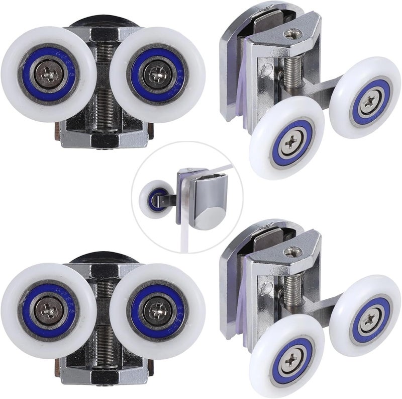 4 Pcs Sliding Shower Door Rollers, Twin Top and Bottom 26Mm Wheels, Includes Screws for 6-8Mm Glass Doors - Image 1