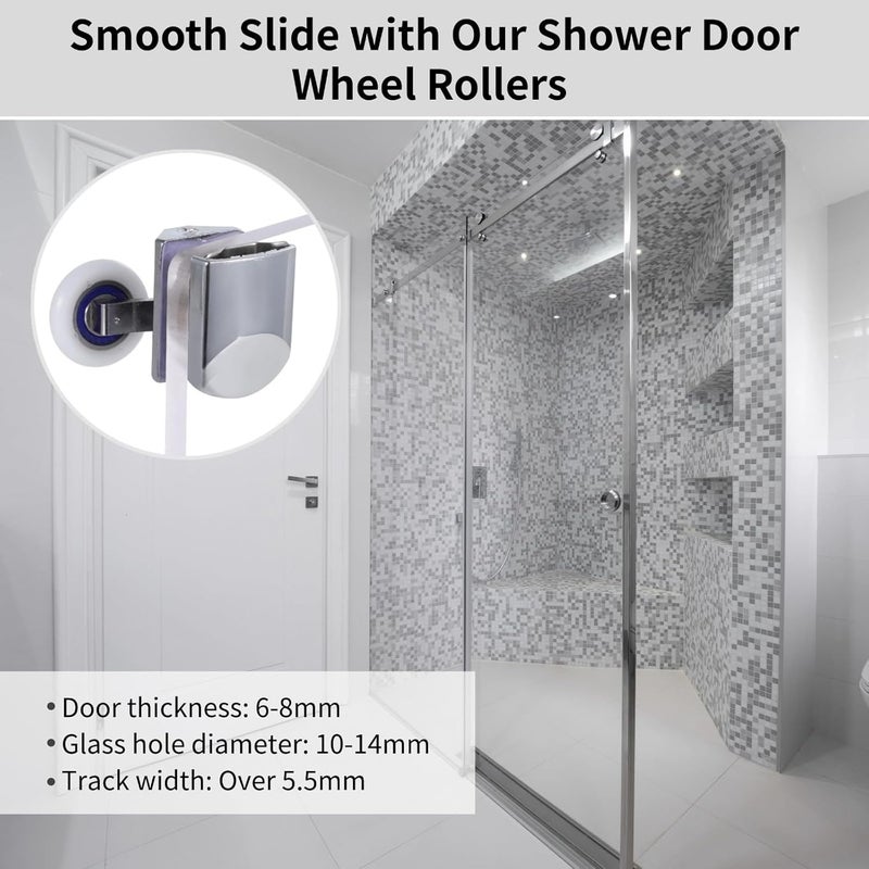 4 Pcs Sliding Shower Door Rollers, Twin Top and Bottom 26Mm Wheels, Includes Screws for 6-8Mm Glass Doors - Image 4