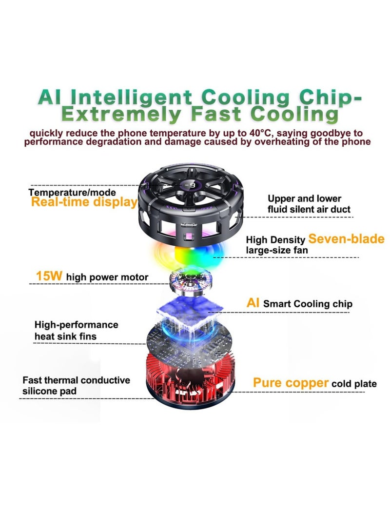 PULUZ Cell Phone Cooler for Gaming,Phone Cooling Fan Cooler for iPhone/iPad to Keep Phone Cool,Magnetic Phone Cooling Case Radiator with RGB LED Heatsink for iPhone MagSafe Series/Samsung/Android - Image 5