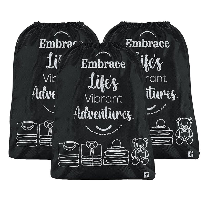 Kuber Industries Pack of 3 Cloth Storage Bag NonWoven Storage Organizer Travel Cloth Carrying Bag Garments Cover for Laundry Travel Storage Organizer for Clothing Large Black - Image 1