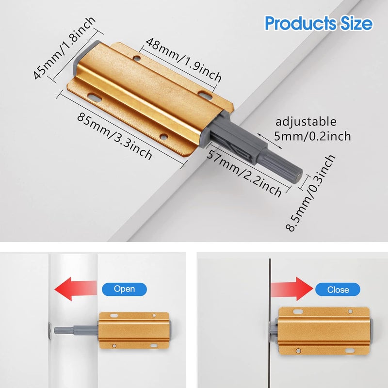 Redunest Push to Open Door Latch, 10 Pack Gold Magnetic Push Latches, Adhesive Heavy Duty Touch Latch Hardware for Push to Open Cabinet, Magnetic Door Catch for Cabinet Drawer Wardrobe Kitchen Door - Image 4