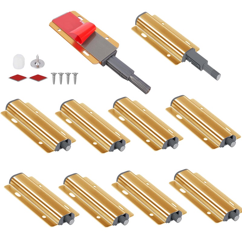 Redunest Push to Open Door Latch, 10 Pack Gold Magnetic Push Latches, Adhesive Heavy Duty Touch Latch Hardware for Push to Open Cabinet, Magnetic Door Catch for Cabinet Drawer Wardrobe Kitchen Door - Image 1