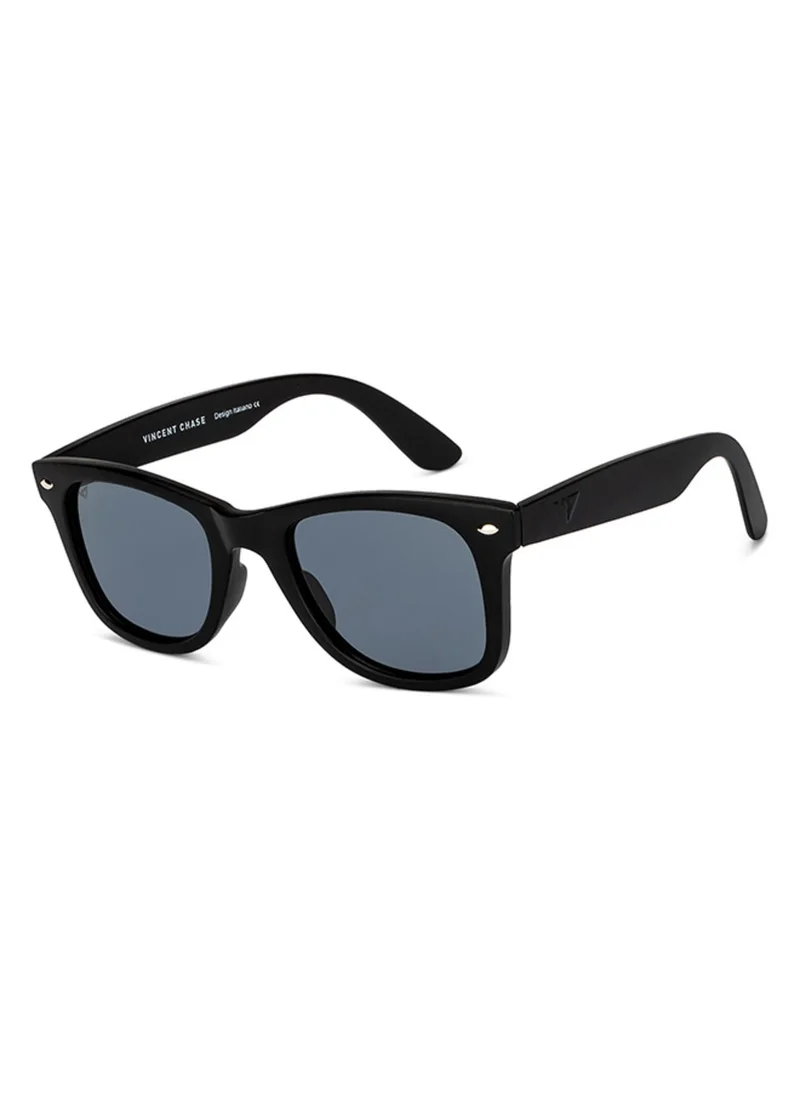 VINCENT CHASE Vincent Chase By Lenskart | Black Grey Full Rim Square Branded Latest and Stylish Sunglasses | Polarized and 100% UV Protected | Men & Women | Large | VC 5147/P