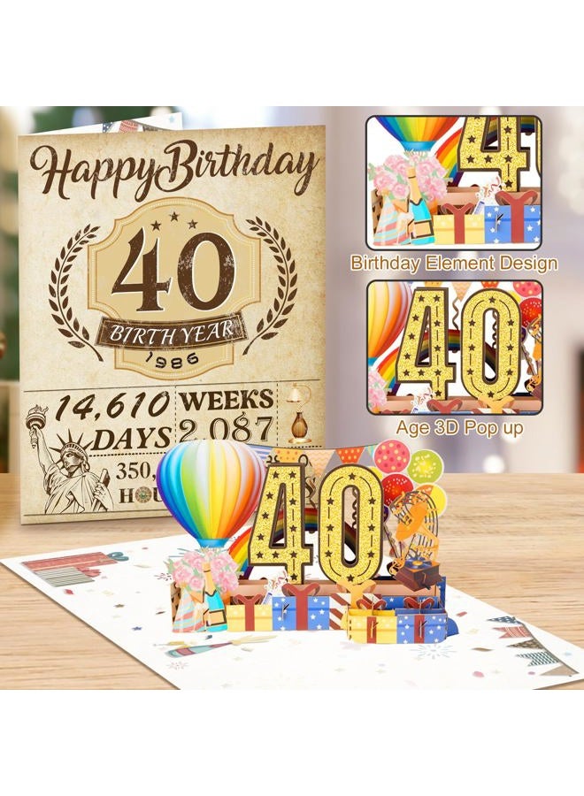 OLOSONG 40th Birthday Card for Men Women, 3D Pop Up 40th Birthday Gifts Cards for Him Her, Back In 1986 Funny 40 Year Old Birthday Decorations, Classy Vintage - Image 4