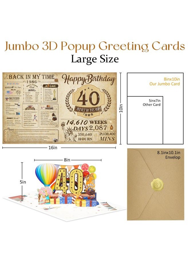 OLOSONG 40th Birthday Card for Men Women, 3D Pop Up 40th Birthday Gifts Cards for Him Her, Back In 1986 Funny 40 Year Old Birthday Decorations, Classy Vintage - Image 3