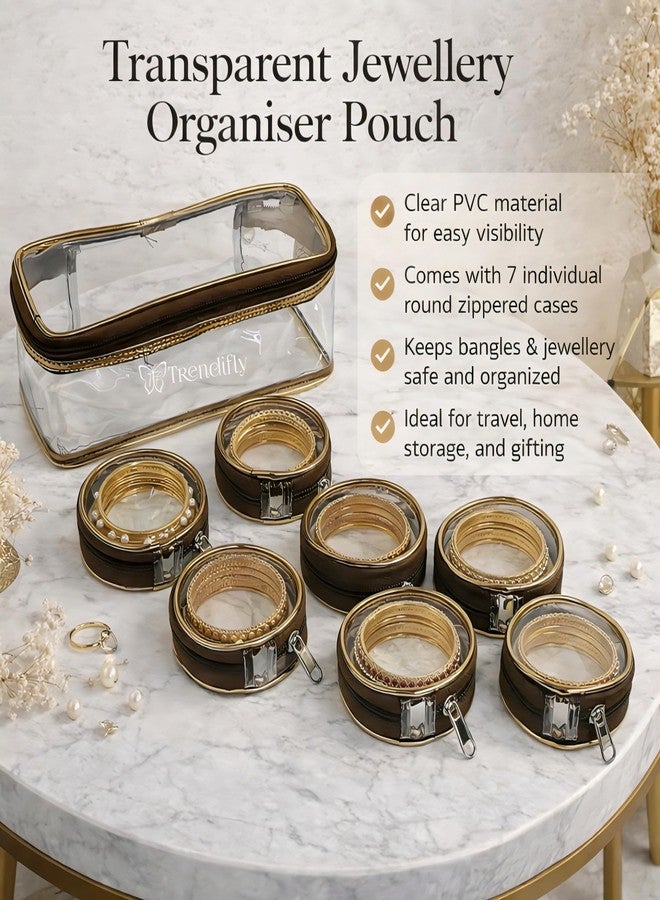 Trendifly Set of 7 Transparent PVC Bangle Bracelet Chudi Case Organiser Box Pouch for Women | Multipurpose Travel Jewelry Earrings Rings Chain Storage Organizer - Image 4
