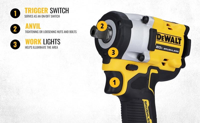 DEWALT DEWALT DCF922NB1 12 20V Max Liion Reversible Cordless Brushless Compact Impact Wrench610 Nm Torque with LED Ring Lighting Bare Tool - Image 4