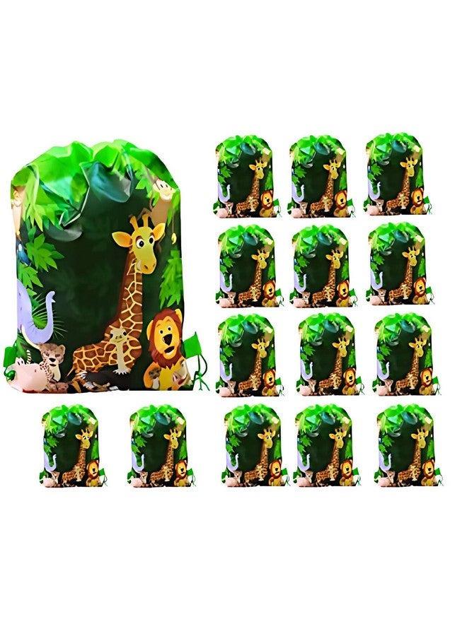 Birthday Popper Jungle Animal Theme String Bags as Birthday Return Gifts for All Age Group for Kids - Pack of 15 - Image 1