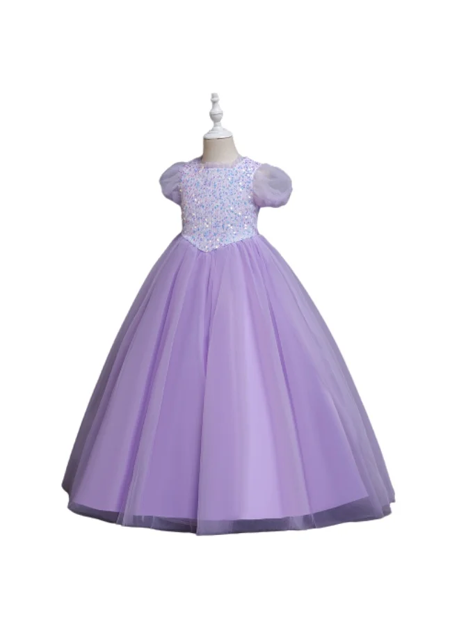D'Daniela D' Daniela - Girls Puffy Tulle Dresses Pageant Party Prom Ball Gown Short Sleeve Princess Maxi Dress Party Purple