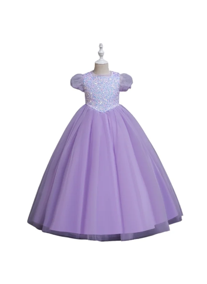 D'Daniela D' Daniela - Girls Puffy Tulle Dresses Pageant Party Prom Ball Gown Short Sleeve Princess Maxi Dress Party Purple