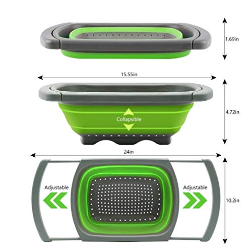 Zurato Kitchen Collapsible Colander Folding Strainer with Extendable Handles, Over The Sink Vegetable/Fruit Colanders Strainers, Kitchen Sink Fruit Drainer Basket, Vegetable Storage Basket -Multicolor - Image 4