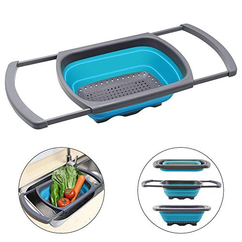 Zurato Kitchen Collapsible Colander Folding Strainer with Extendable Handles, Over The Sink Vegetable/Fruit Colanders Strainers, Kitchen Sink Fruit Drainer Basket, Vegetable Storage Basket -Multicolor - Image 3