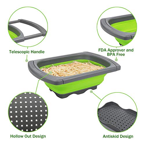 Zurato Kitchen Collapsible Colander Folding Strainer with Extendable Handles, Over The Sink Vegetable/Fruit Colanders Strainers, Kitchen Sink Fruit Drainer Basket, Vegetable Storage Basket -Multicolor - Image 5