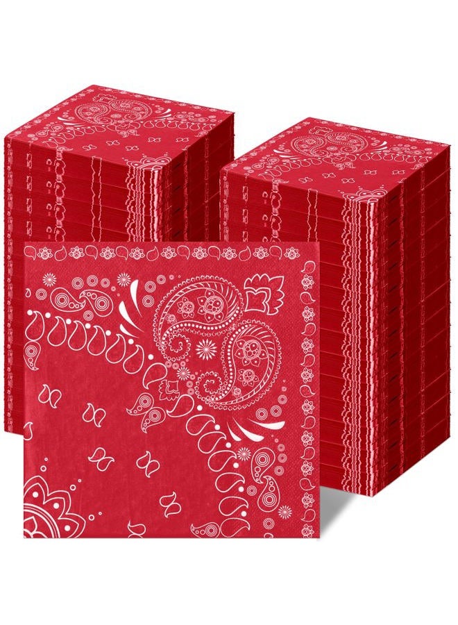 Teling 200 Pcs 2 Ply Bandana Disposable Paper Napkin Paisley Print Western Party Napkin Bandana Napkin Cowboy Theme Western Party Supplies Dinner Lunch Napkin for Birthday, 6.3 * 6.3" - Image 1