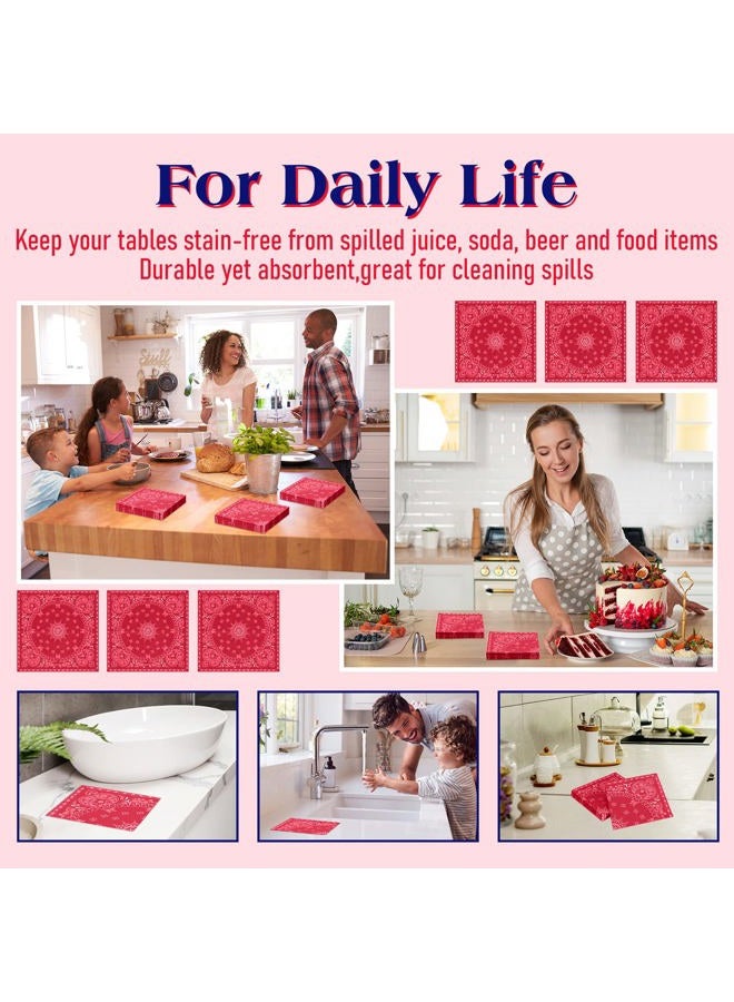 Teling 200 Pcs 2 Ply Bandana Disposable Paper Napkin Paisley Print Western Party Napkin Bandana Napkin Cowboy Theme Western Party Supplies Dinner Lunch Napkin for Birthday, 6.3 * 6.3" - Image 4