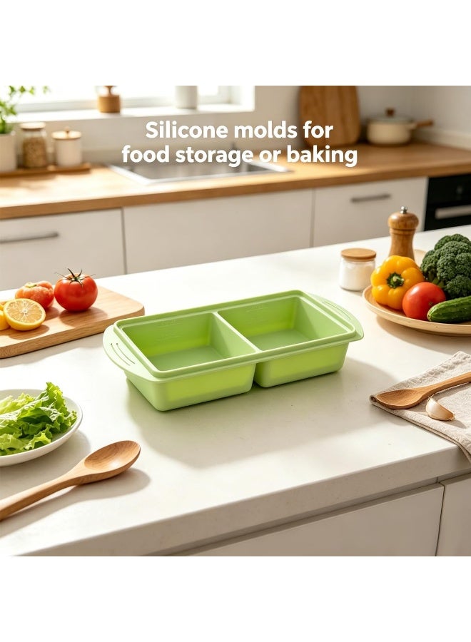 Silicone Freezer Tray with Lid, 2 Large Compartment Ice Cube & Soup Cube Mold, 1000ml Food Storage Container - Image 4