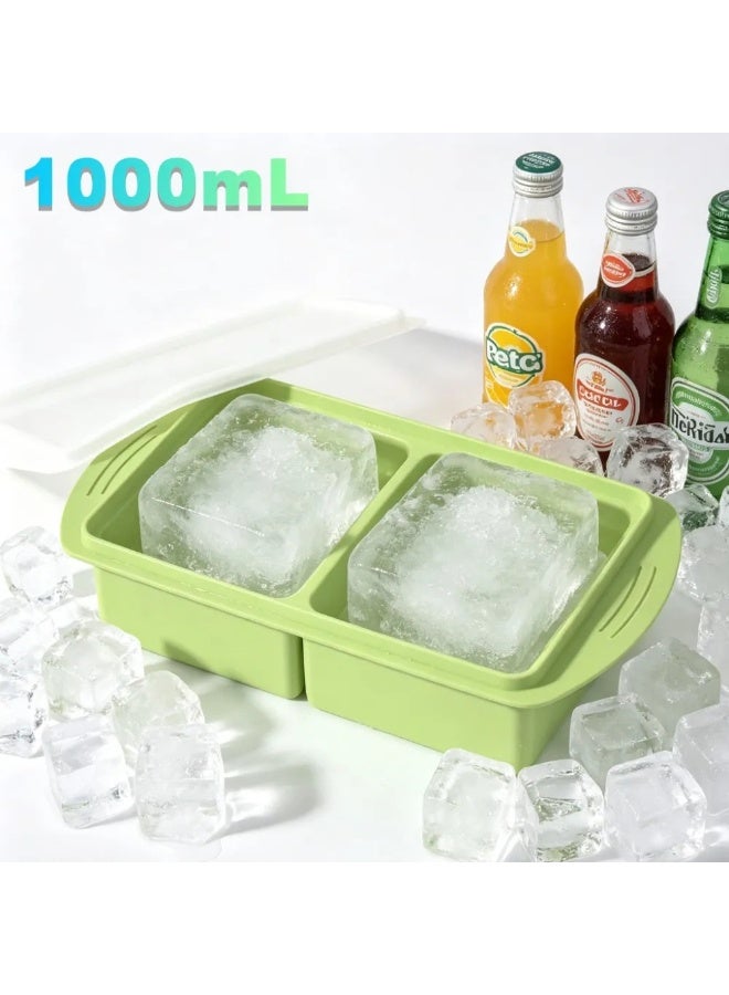 Silicone Freezer Tray with Lid, 2 Large Compartment Ice Cube & Soup Cube Mold, 1000ml Food Storage Container - Image 1