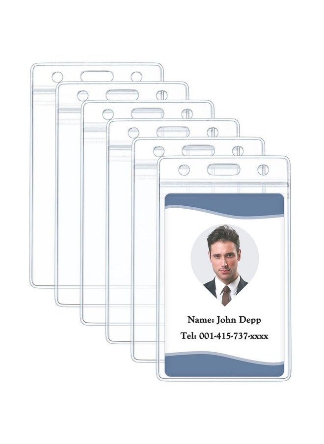 Pawfly 6 Pack Vertical Id Card Badge Holder Waterproof Clear Card Sleeve Case Cover Heavy Duty Card Protector Pouch With Resealable Zip For Proximity Key Card Driver’S License And Credit Card  - Image 1