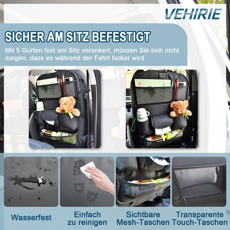VEHIRIE Children's Car Organiser with Travel Table - Premium Seat Protector and 8-Compartment Storage - Image 3