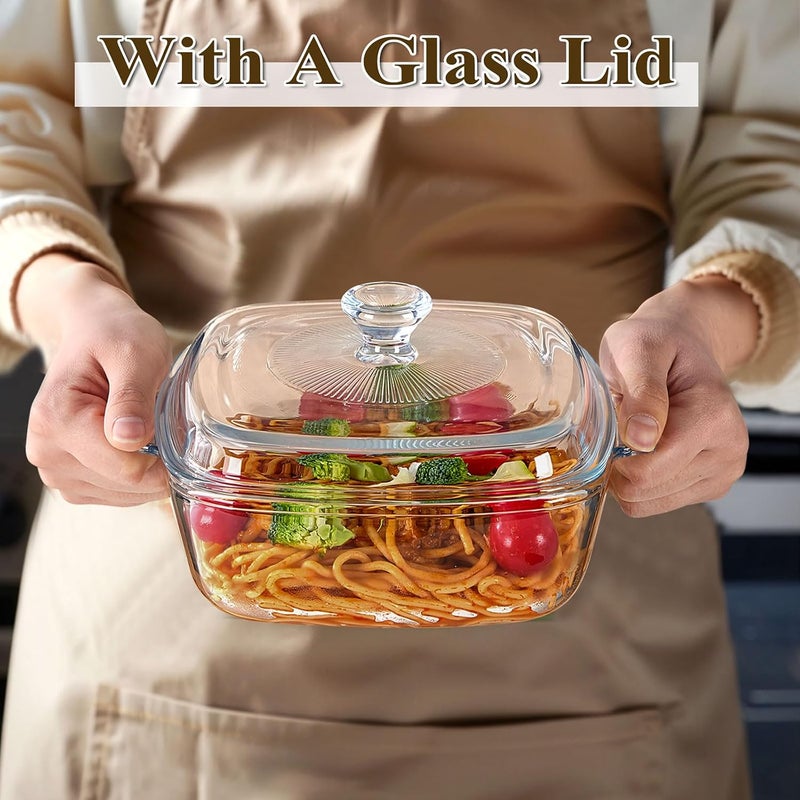 Casserole Dish with Lid, Glass Casserole Cookware, 22CM Square Casseroles Dishs, Glass Small Bowl With Lid, Baking Dishs, Serving Dish Food Container for Cooking, Oven and Microwave Safe (1.2L) - Image 2