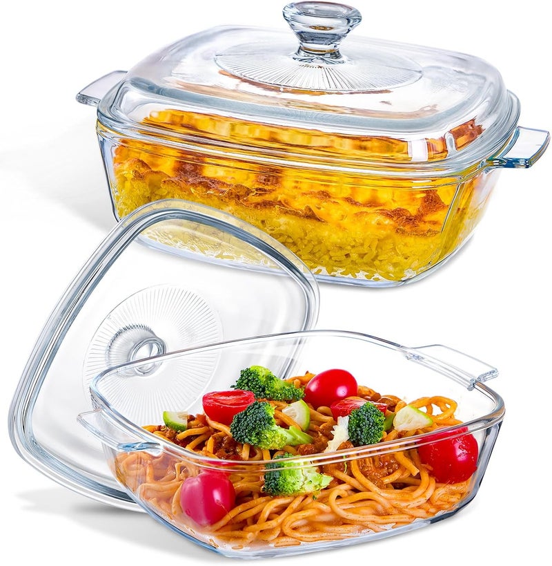 Casserole Dish with Lid, Glass Casserole Cookware, 22CM Square Casseroles Dishs, Glass Small Bowl With Lid, Baking Dishs, Serving Dish Food Container for Cooking, Oven and Microwave Safe (1.2L) - Image 1