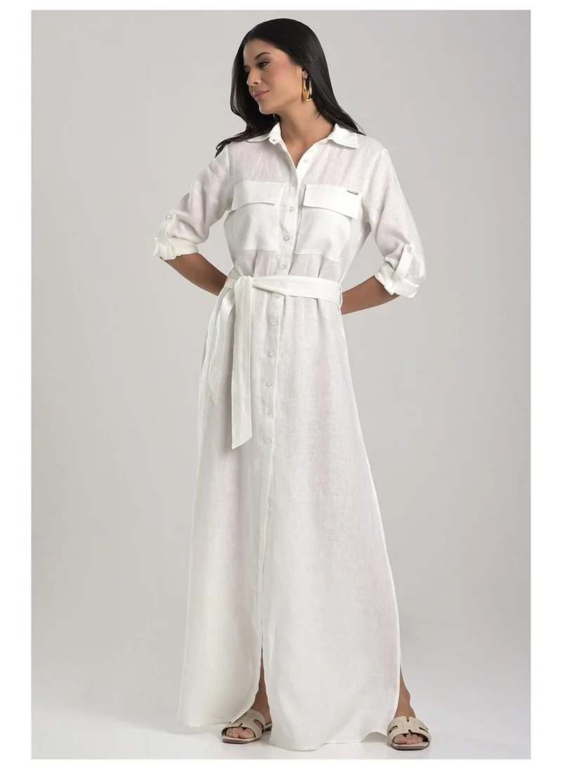Off-white Shirt Dress with Pockets