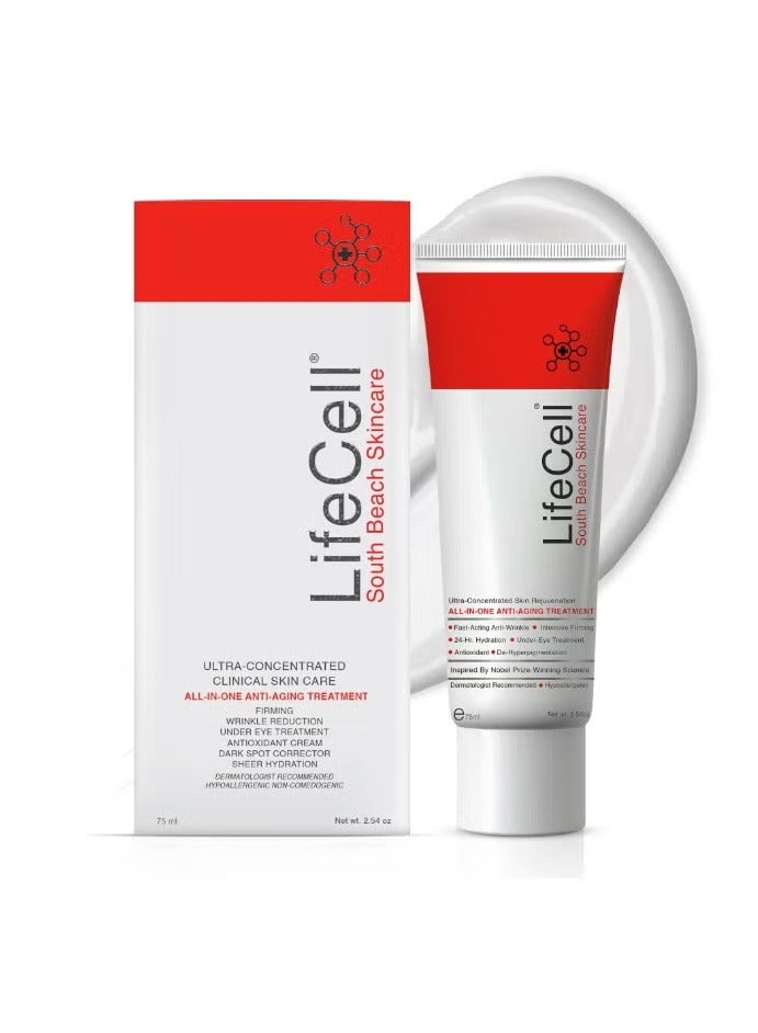 Lifecell All In One Anti-Aging Cream – Reduces Wrinkles, Fine Lines, Dark Circles & Sun Damage – Retinol, Vitamin C, DMAE & Hyaluronic Acid – Fragrance-Free, for All Skin Types (2.54oz) - Image 1