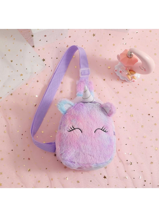 الاطفال Crossbody حقيبة الاطفال حقائب سلينغ، حقيبة سلينغ بلش صغيرة للأطفال حقيبة السفر للأطفال، حقيبة سلينغ يونيكورن للبنات (أرجواني) - Image 4