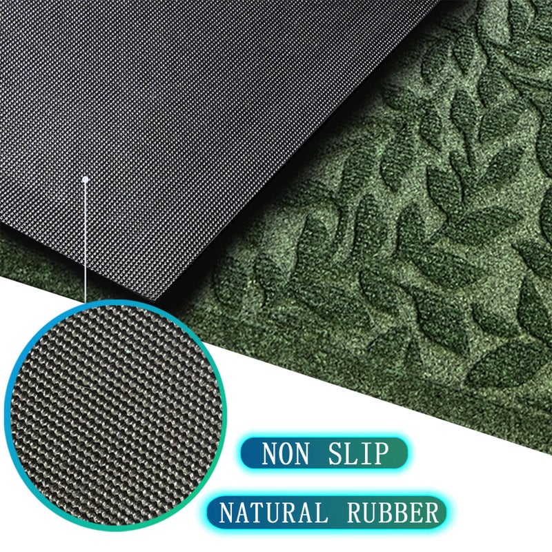 Bulijojo Sturdy Front Entrance Doormats,Durable Heavy Duty Welcome Mat,Thick Absorbent Natural Rubber Non Slip Mat,Easy Clean Entryway Mat 17x30 Inch Leaves Green - Image 2