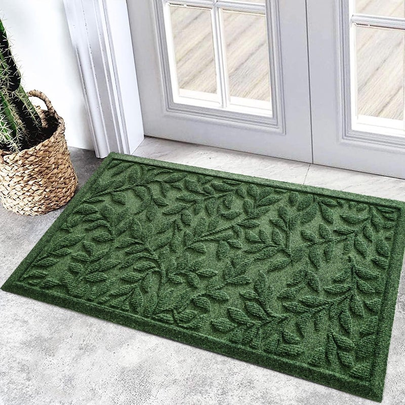 Bulijojo Sturdy Front Entrance Doormats,Durable Heavy Duty Welcome Mat,Thick Absorbent Natural Rubber Non Slip Mat,Easy Clean Entryway Mat 17x30 Inch Leaves Green - Image 1
