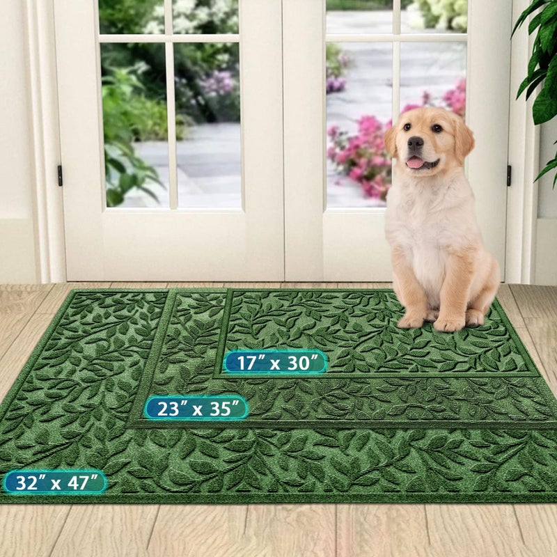 Bulijojo Sturdy Front Entrance Doormats,Durable Heavy Duty Welcome Mat,Thick Absorbent Natural Rubber Non Slip Mat,Easy Clean Entryway Mat 17x30 Inch Leaves Green - Image 3