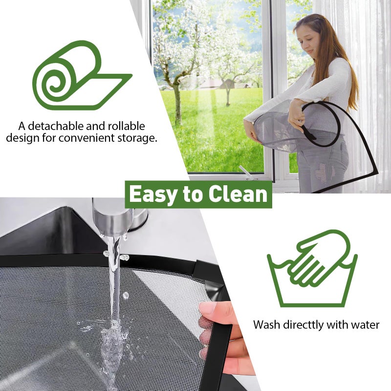 HOFUDON Window Screen Adjustable Magnetic Window Screen Replacement Max 39â€ x 59â€, DIY Fiberglass Mesh Window Screens for House Windows Black Frame Grey Mesh - Image 2