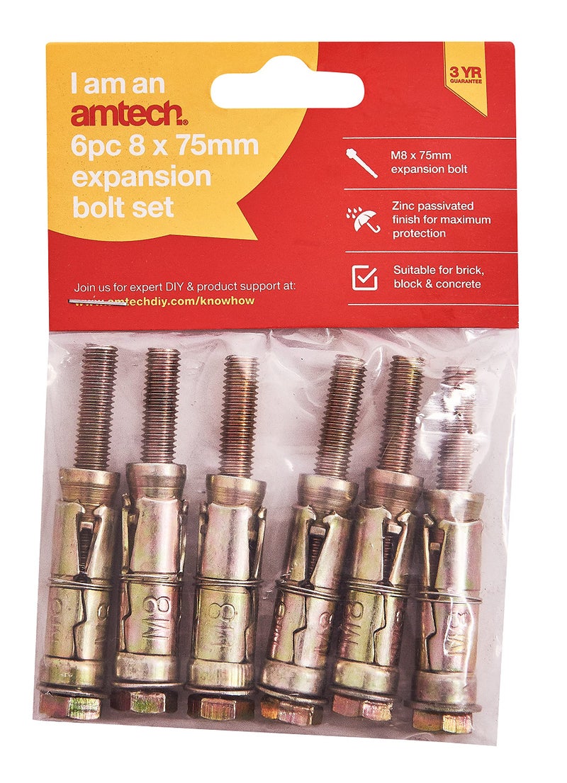 Amtech S5930 6 Piece M8 x 75mm Expansion Bolts - Image 2